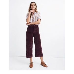 Madewell Emmett Wide-Leg Crop Pants in Velveteen size 28 retail $110